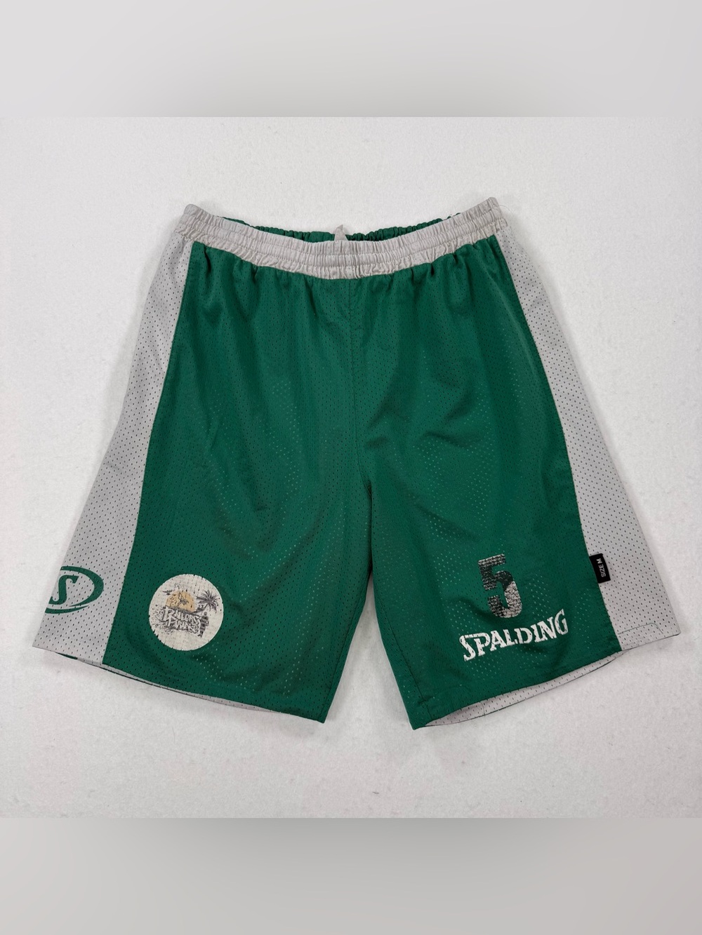 Vintage Spalding Basketball Shorts Mens M Green Mesh Reversible Baggy Retro 90s